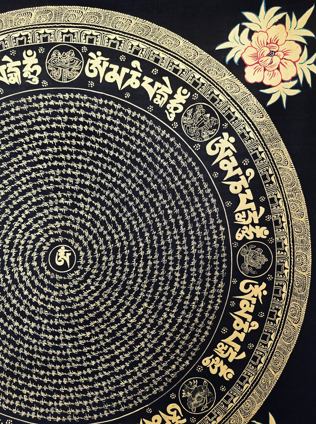 Original Large Hand-Painted Om Mani Padme Hum Mantra Mandala Thangka
