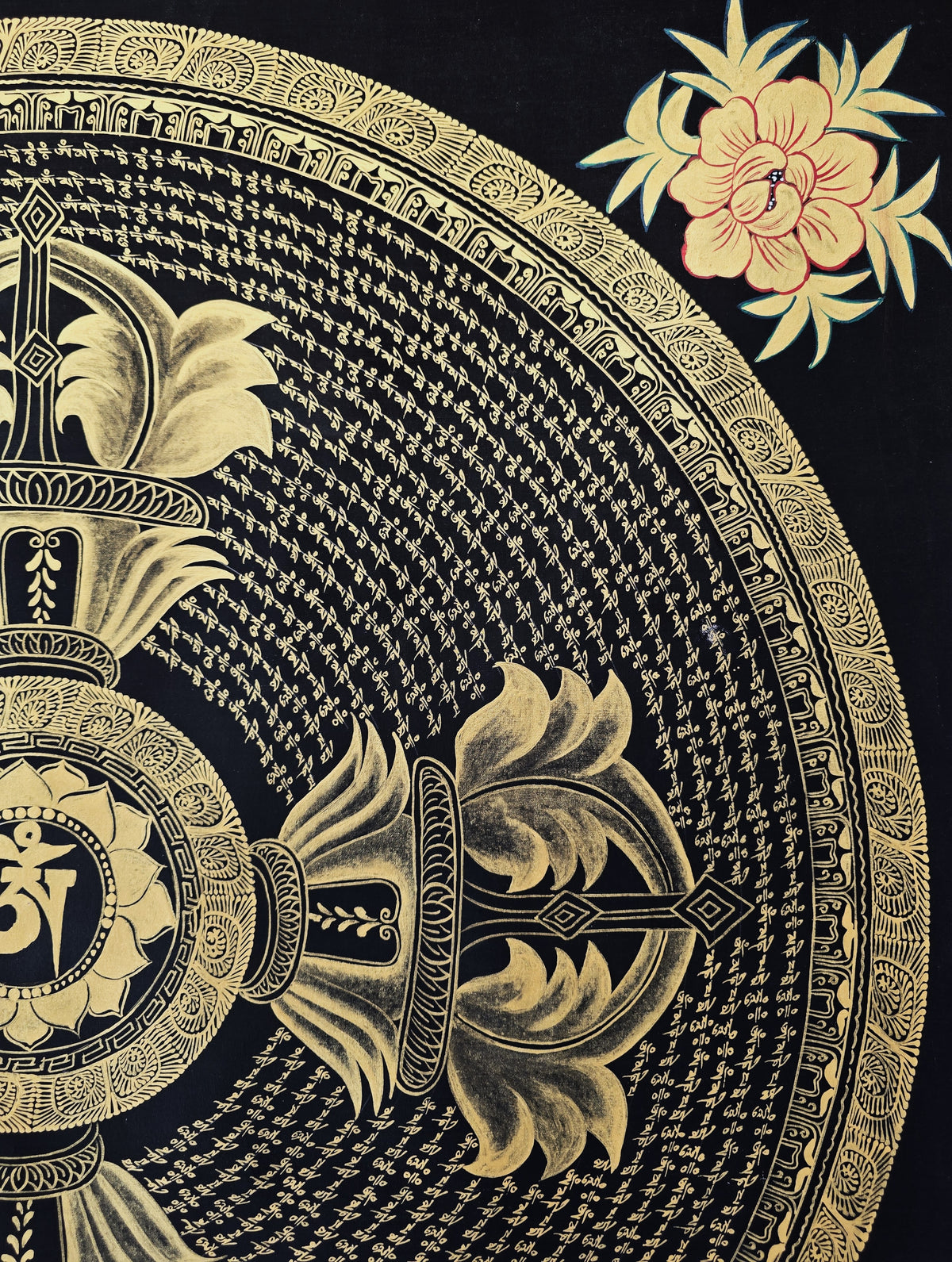 Original Large Hand-Painted Om Mani Padme Hum Mantra Mandala Thangka