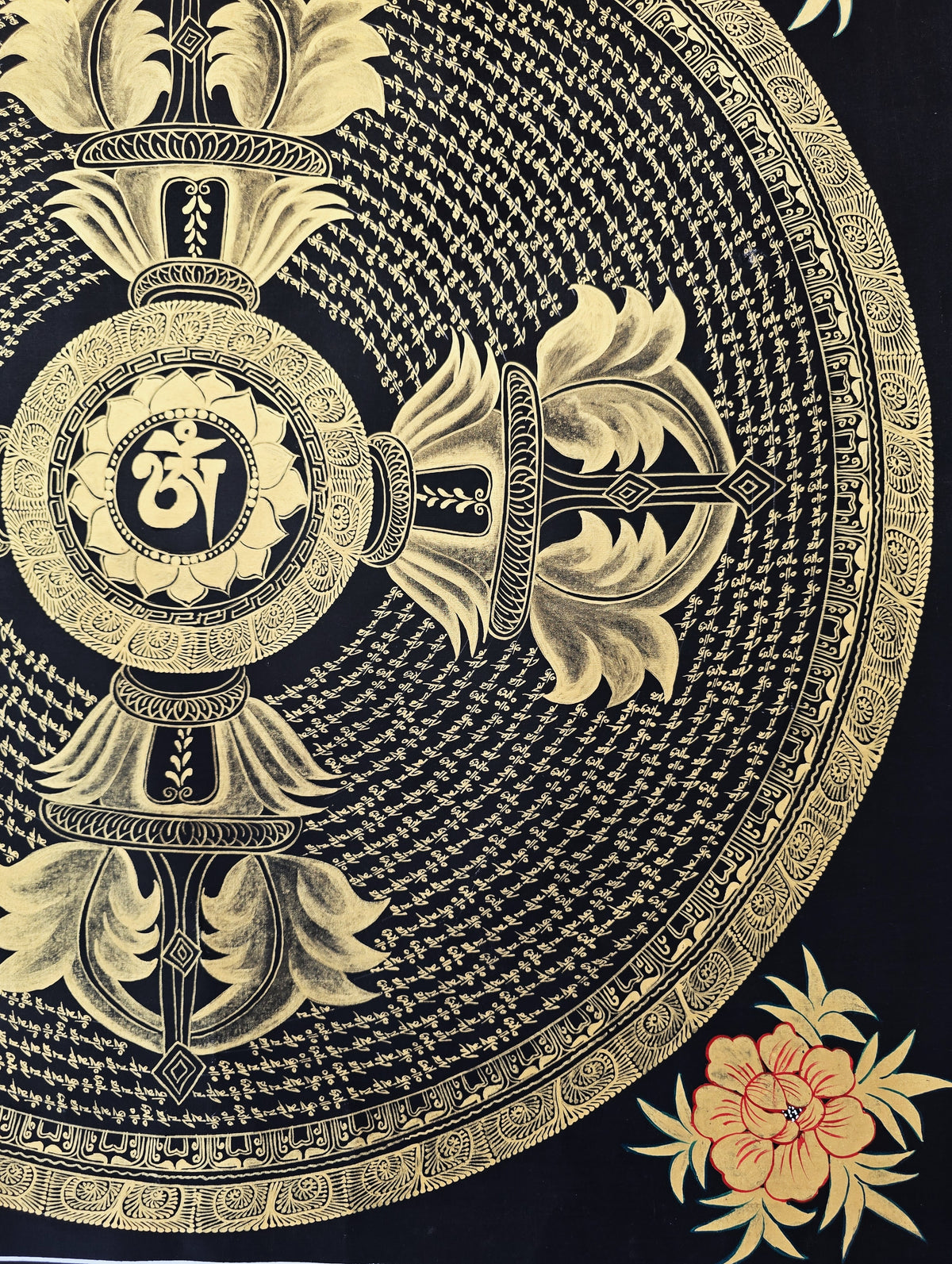 Original Large Hand-Painted Om Mani Padme Hum Mantra Mandala Thangka