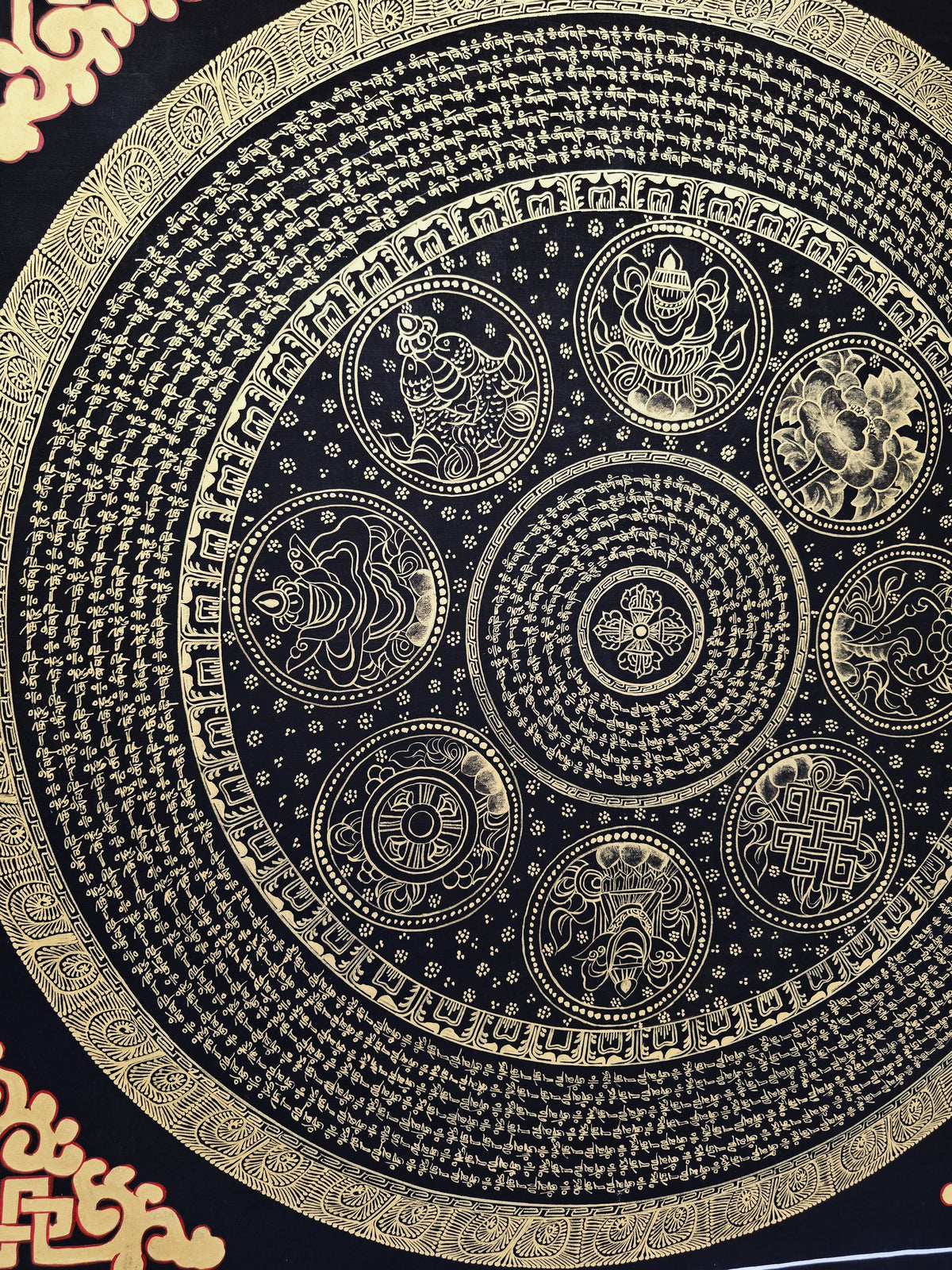Original Large Hand-Painted Om Mani Padme Hum Mantra Mandala Thangka