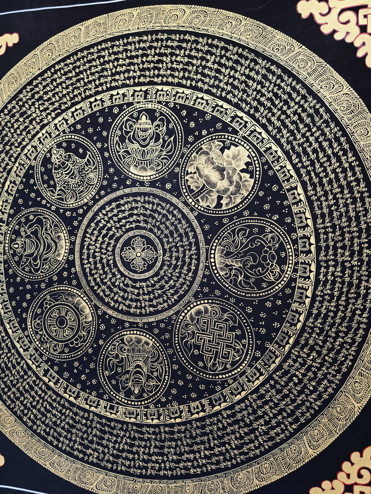 Original Large Hand-Painted Om Mani Padme Hum Mantra Mandala Thangka