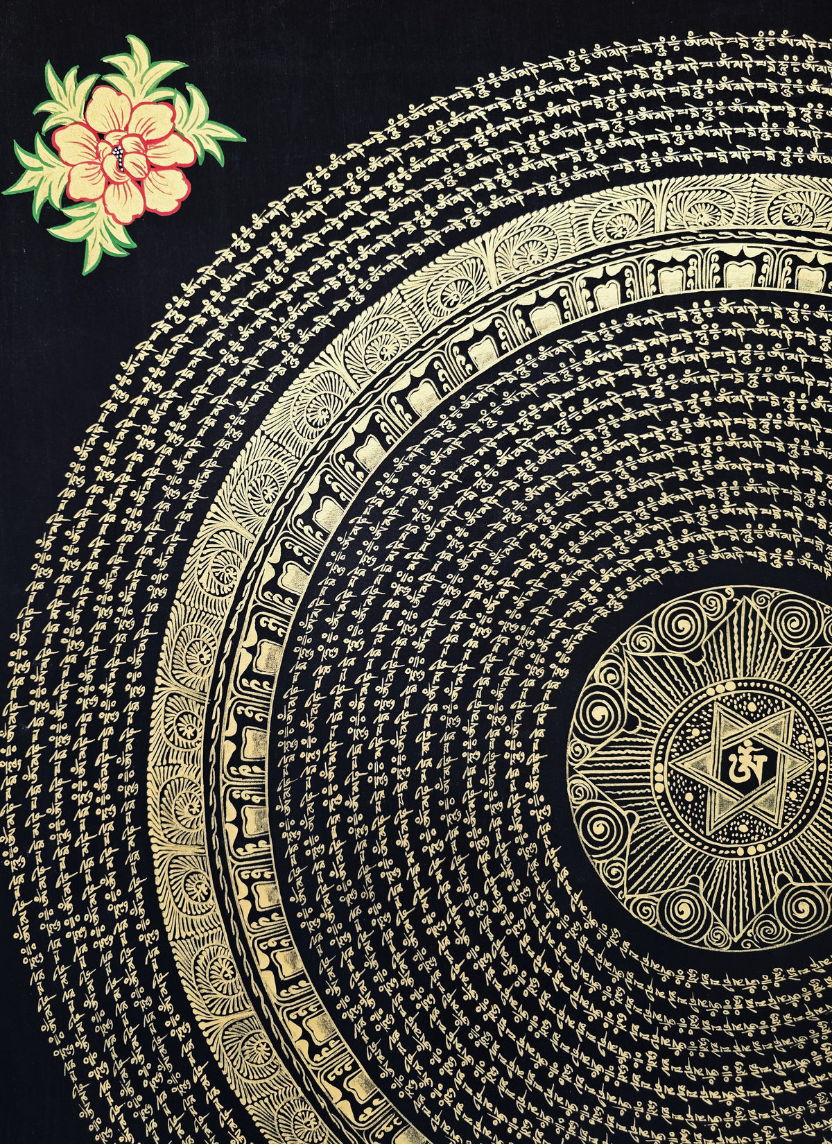 Original Large Hand-Painted Om Mani Padme Hum Mantra Mandala Thangka