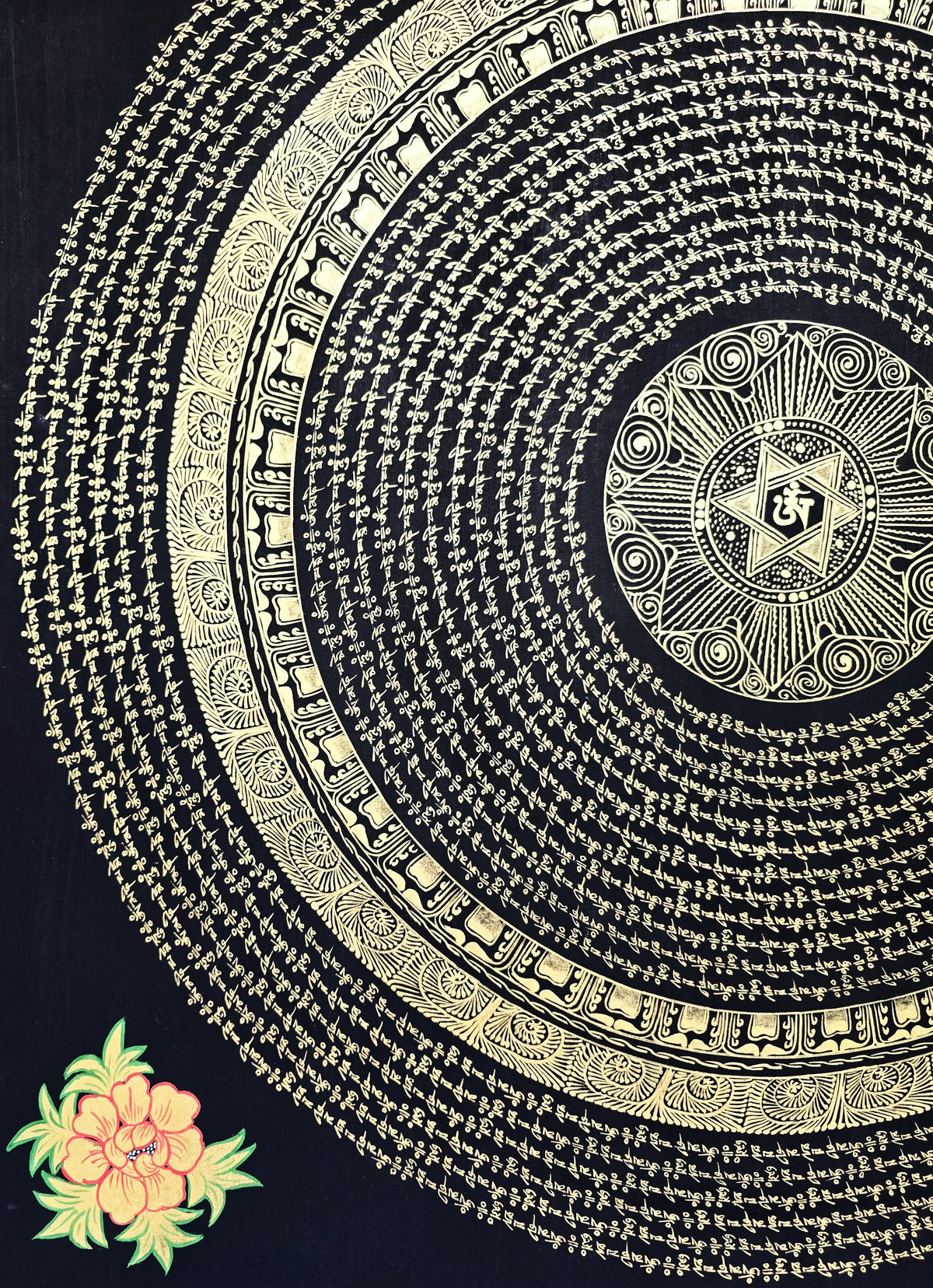 Original Large Hand-Painted Om Mani Padme Hum Mantra Mandala Thangka