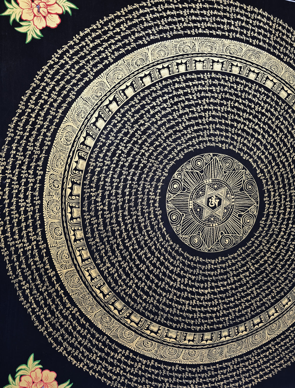 Original Large Hand-Painted Om Mani Padme Hum Mantra Mandala Thangka