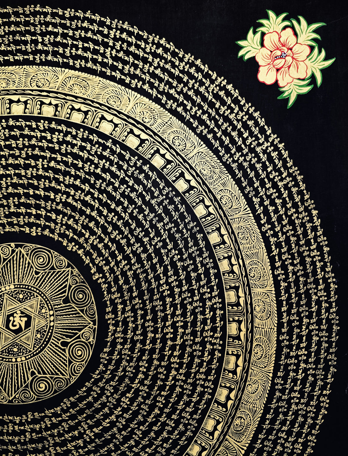 Original Large Hand-Painted Om Mani Padme Hum Mantra Mandala Thangka