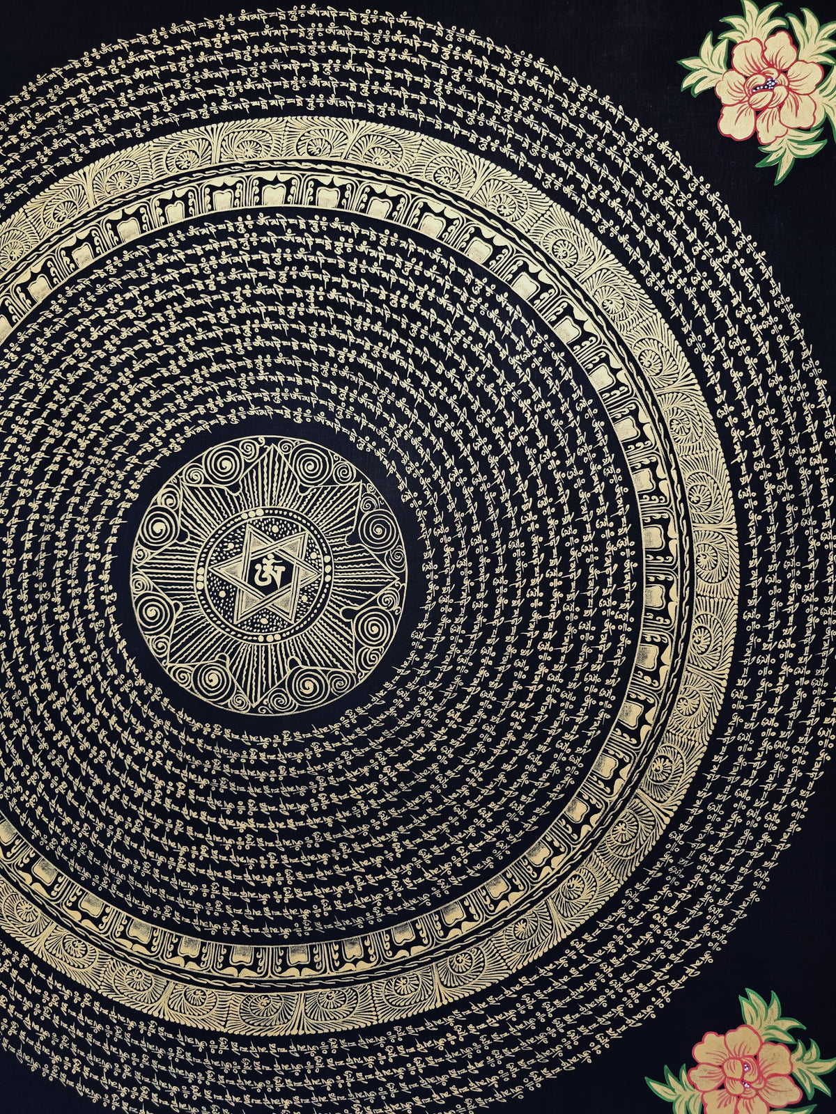 Original Large Hand-Painted Om Mani Padme Hum Mantra Mandala Thangka