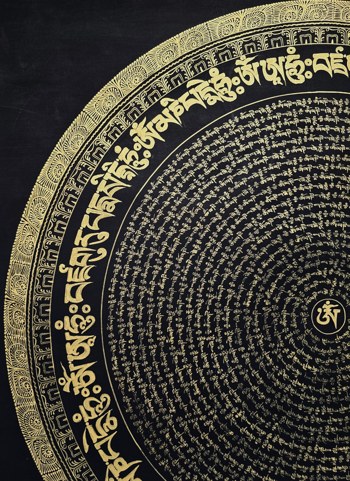 Original Large Hand-Painted Om Mani Padme Hum Mantra Mandala Thangka