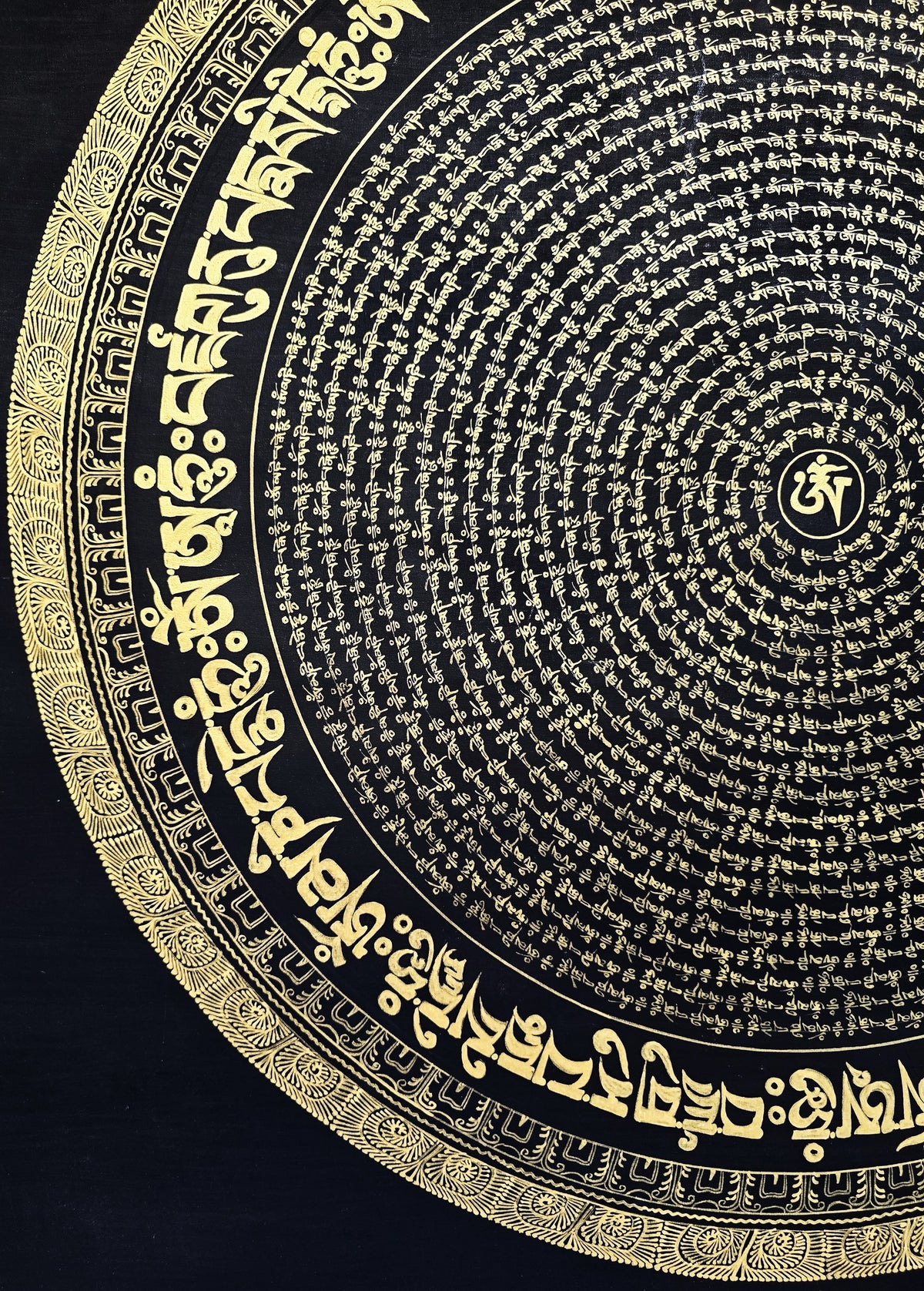 Original Large Hand-Painted Om Mani Padme Hum Mantra Mandala Thangka