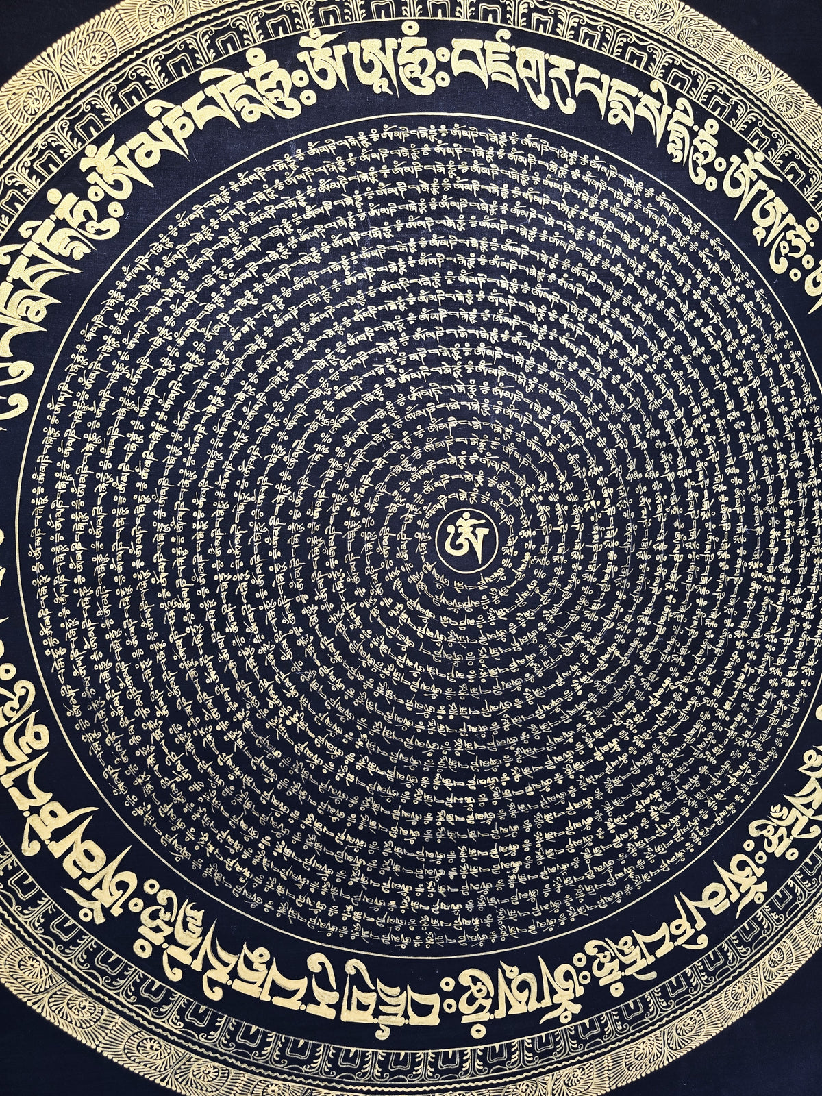 Original Large Hand-Painted Om Mani Padme Hum Mantra Mandala Thangka