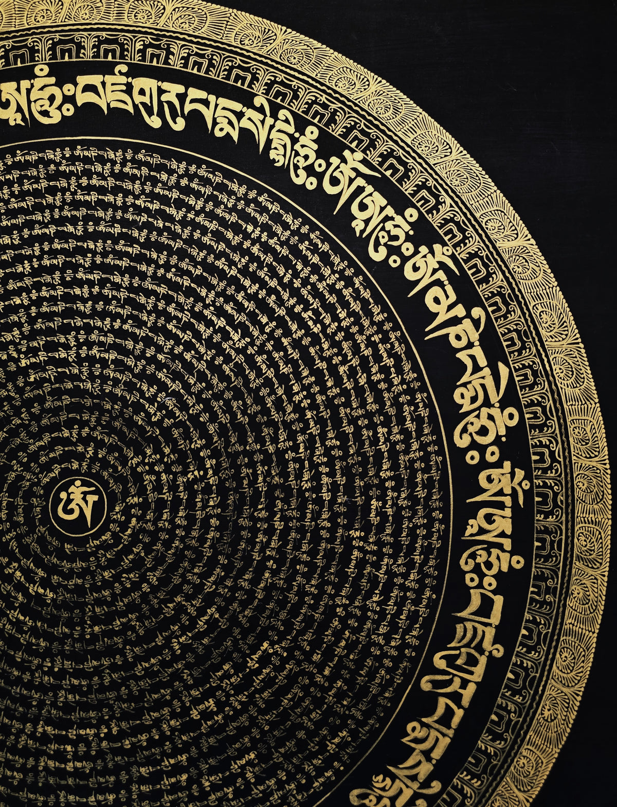 Original Large Hand-Painted Om Mani Padme Hum Mantra Mandala Thangka