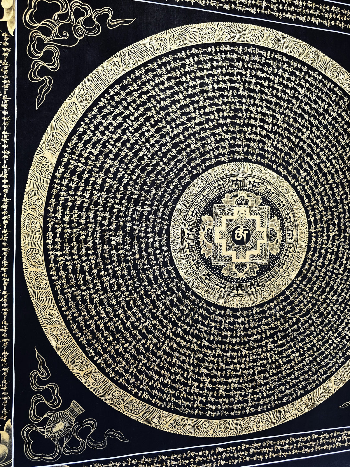 Original Large Hand-Painted Om Mani Padme Hum Mantra Mandala Thangka