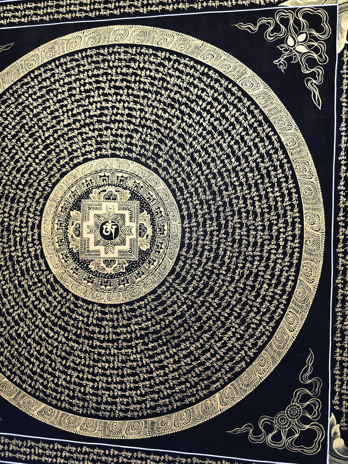 Original Large Hand-Painted Om Mani Padme Hum Mantra Mandala Thangka