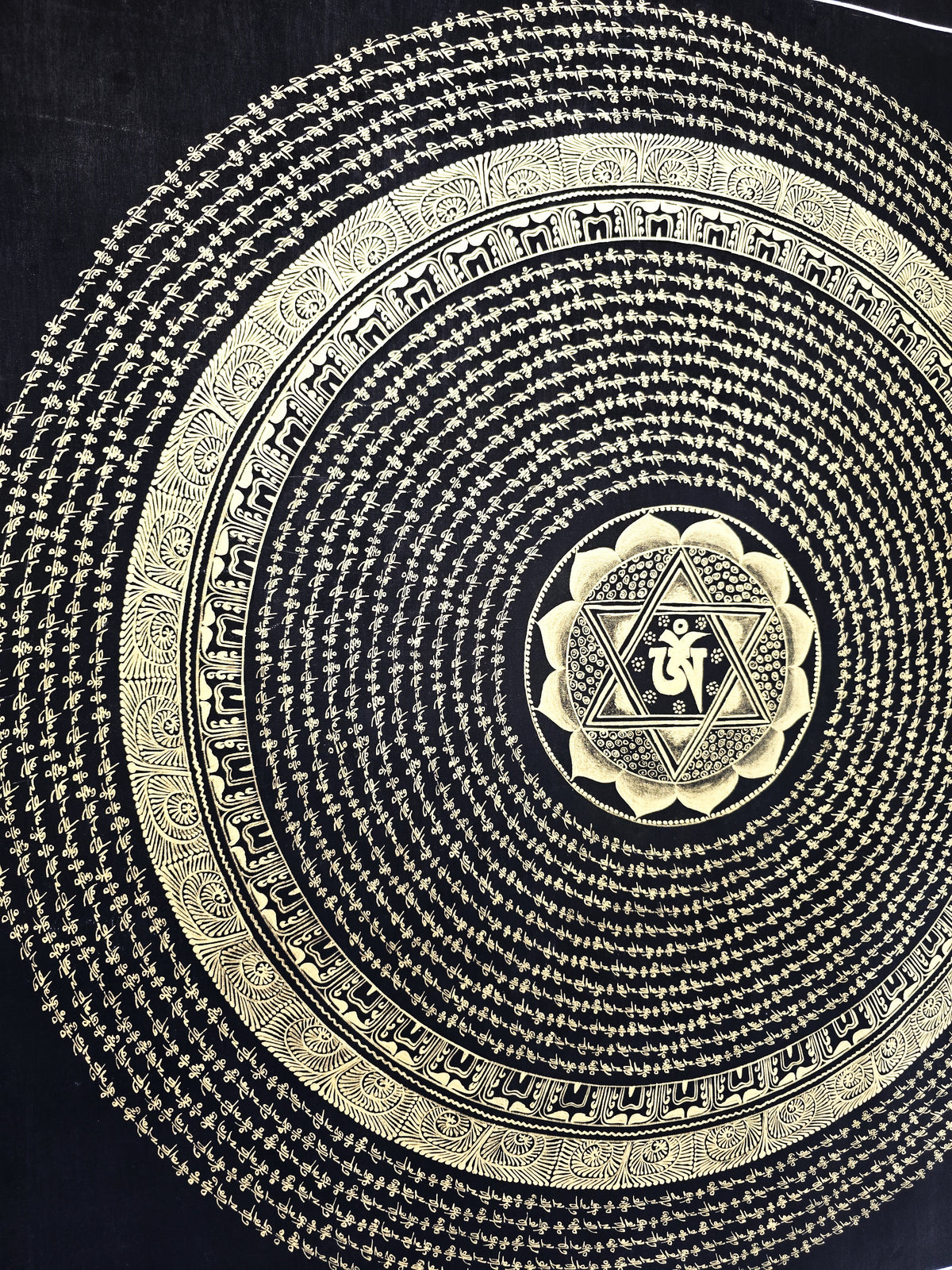Original Large Hand-Painted Om Mani Padme Hum Mantra Mandala Thangka