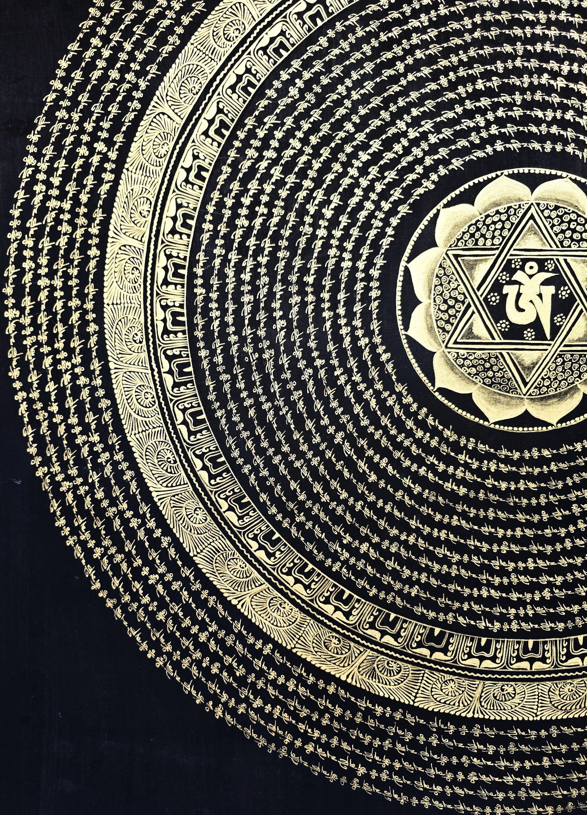 Original Large Hand-Painted Om Mani Padme Hum Mantra Mandala Thangka