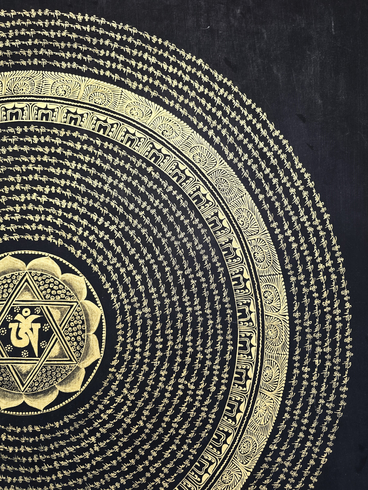 Original Large Hand-Painted Om Mani Padme Hum Mantra Mandala Thangka