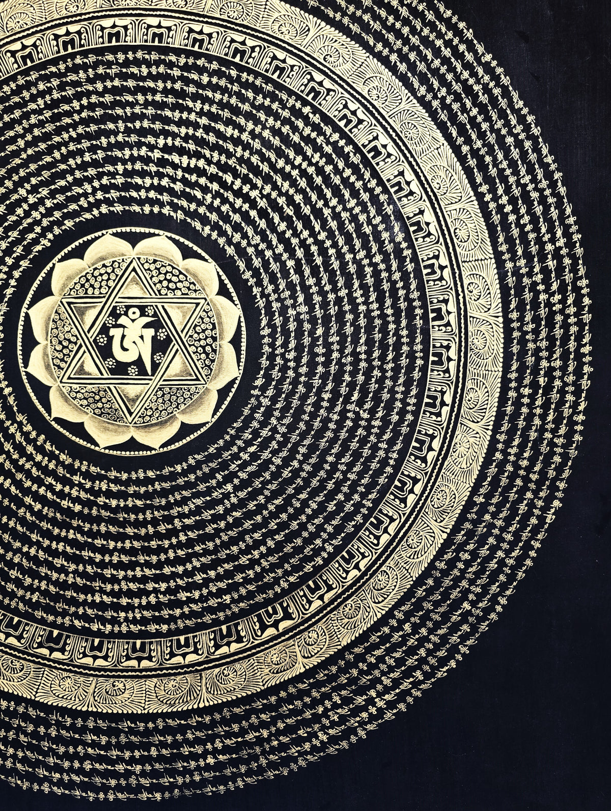 Original Large Hand-Painted Om Mani Padme Hum Mantra Mandala Thangka