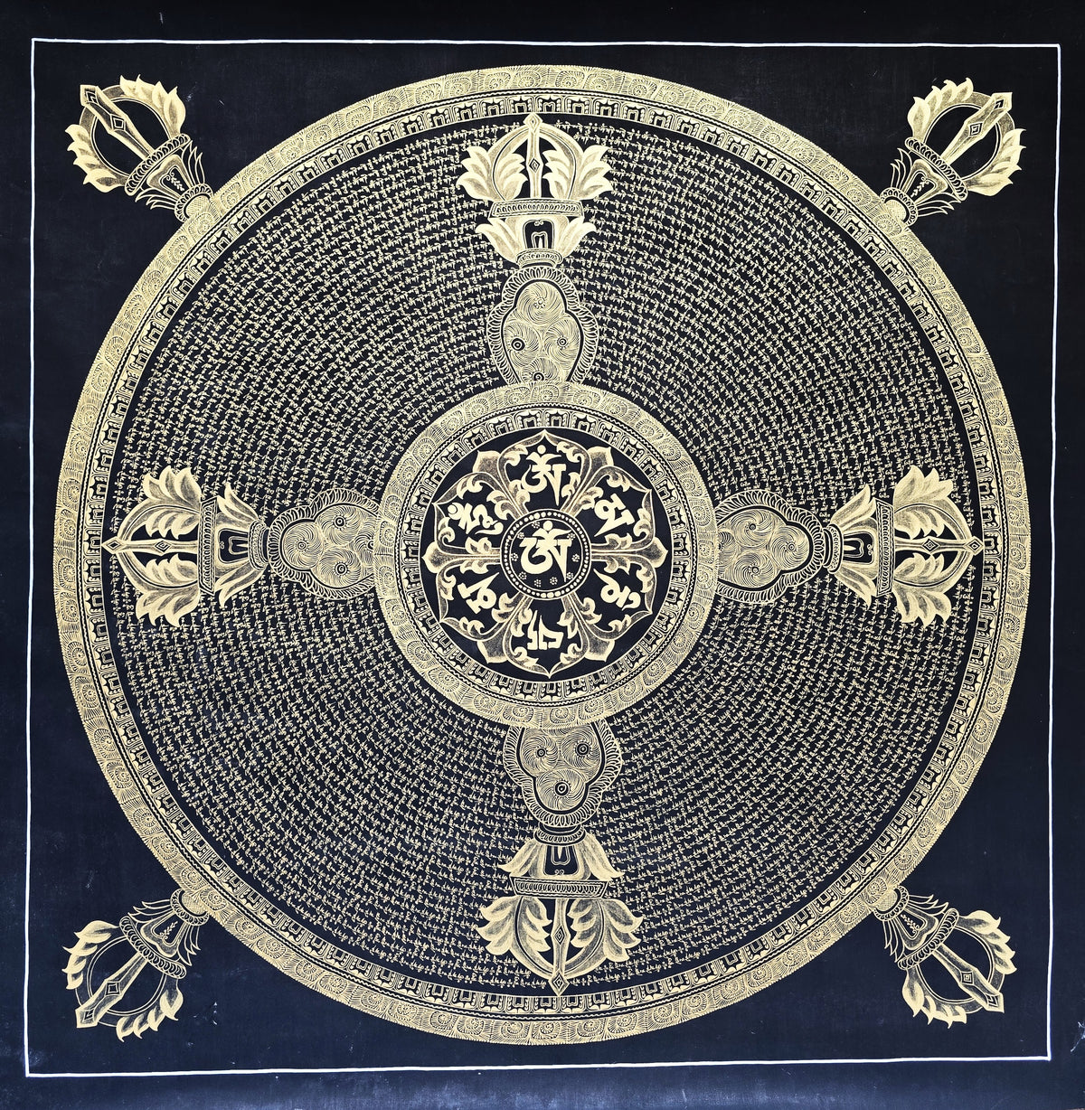 Original Large Hand-Painted Om Mani Padme Hum Mantra Mandala Thangka