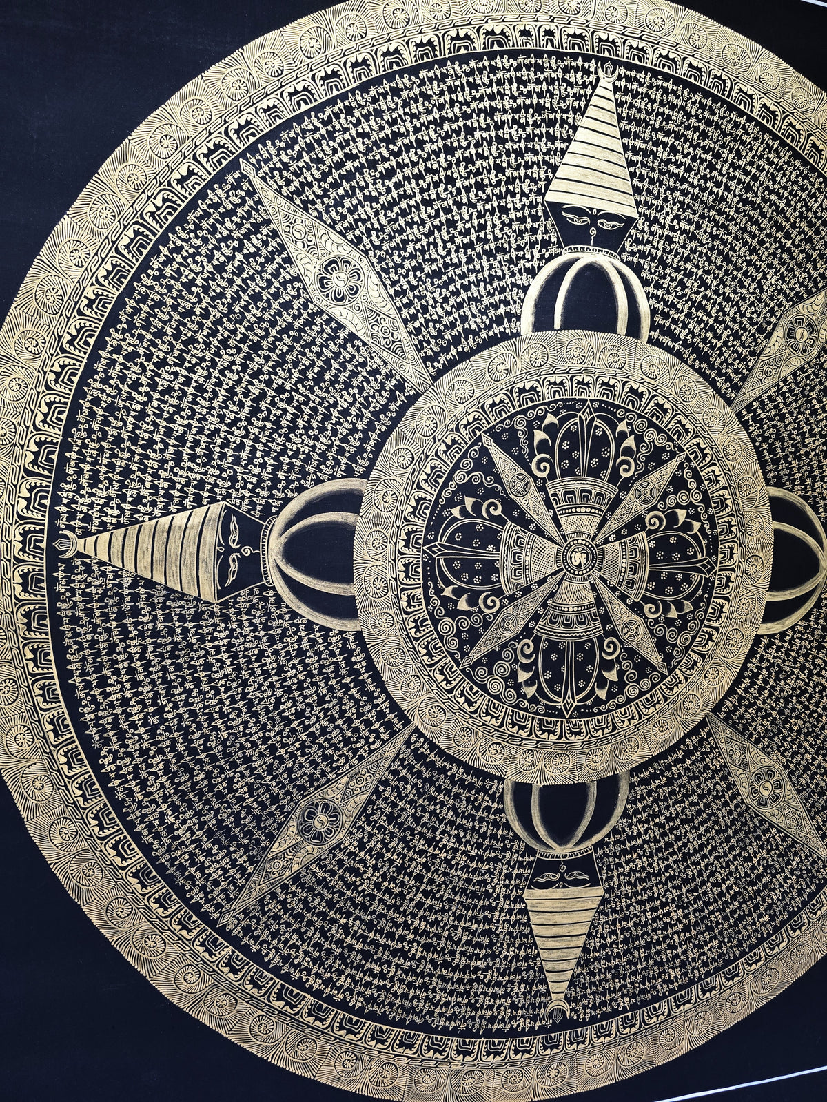 Original Large Hand-Painted Om Mani Padme Hum Mantra Mandala Thangka