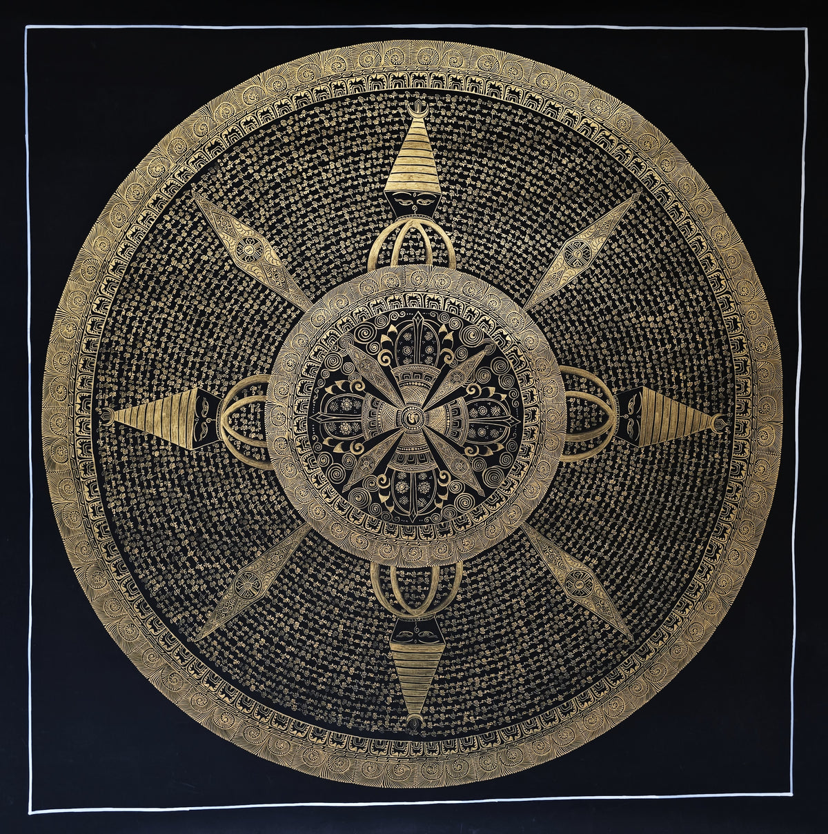 Original Large Hand-Painted Om Mani Padme Hum Mantra Mandala Thangka