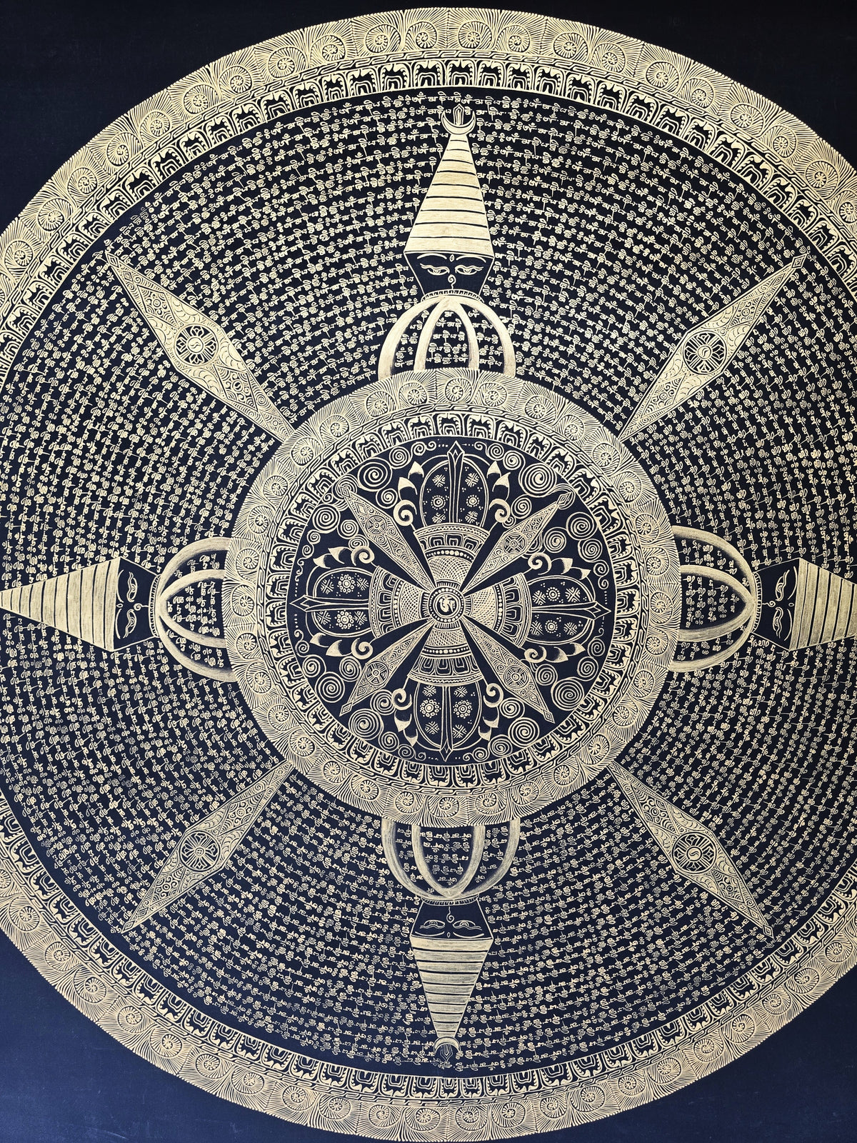 Original Large Hand-Painted Om Mani Padme Hum Mantra Mandala Thangka