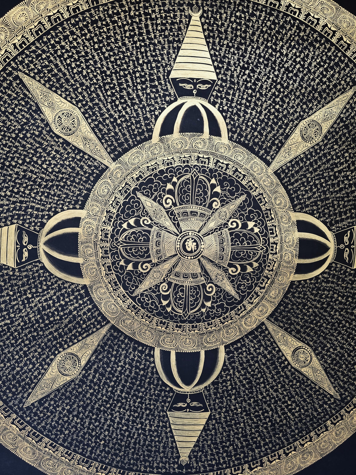 Original Large Hand-Painted Om Mani Padme Hum Mantra Mandala Thangka