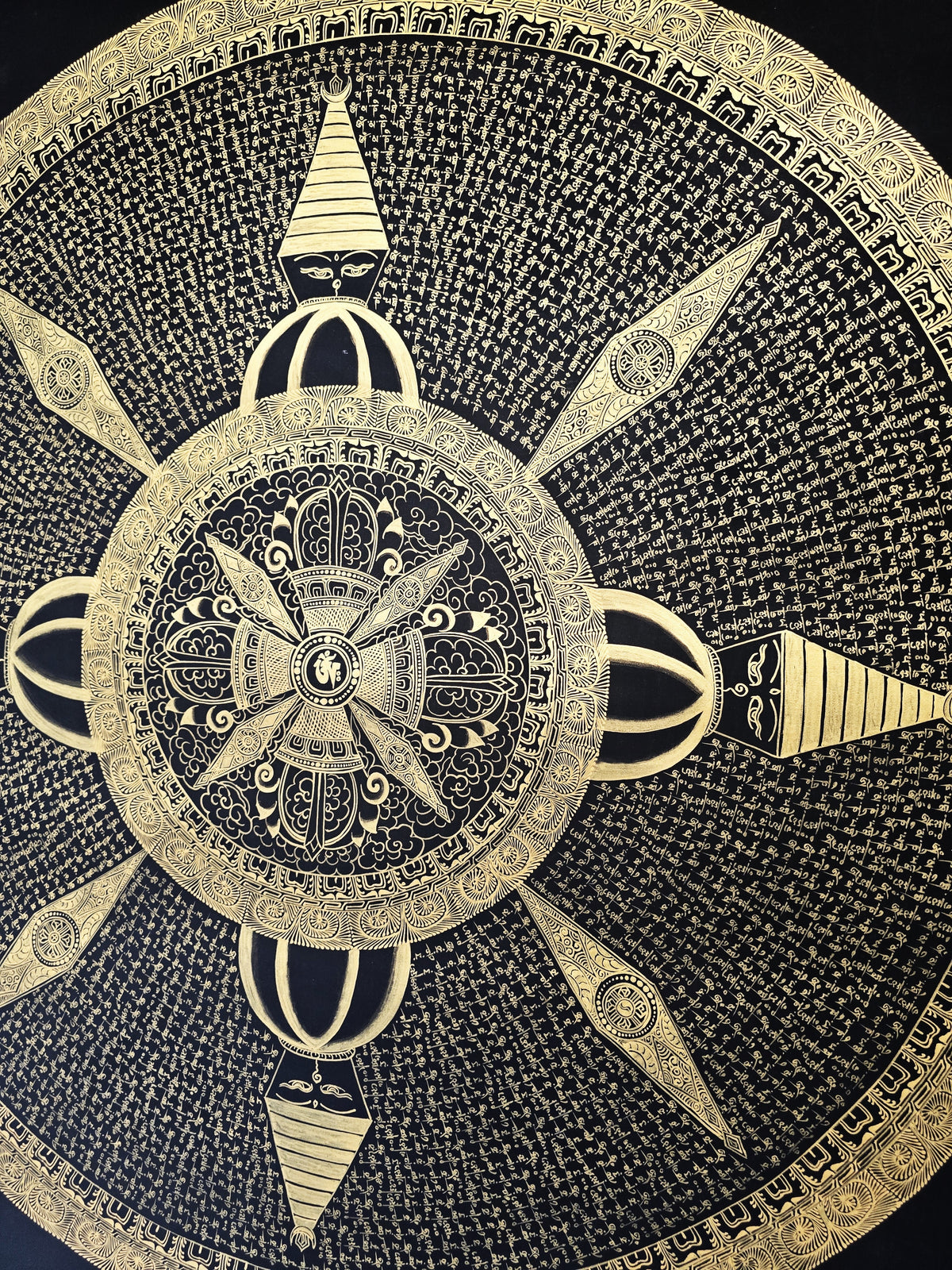 Original Large Hand-Painted Om Mani Padme Hum Mantra Mandala Thangka