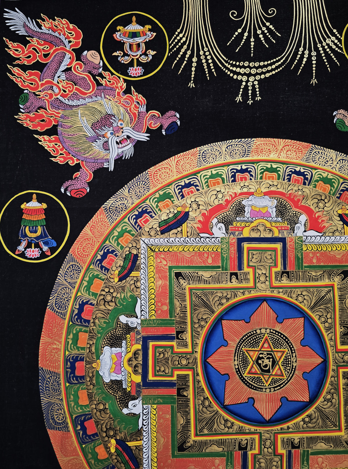 Original Large Hand-Painted Om Mani Padme Hum Mantra Mandala Thangka