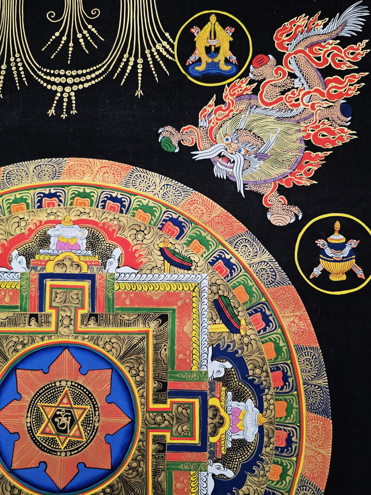 Original Large Hand-Painted Om Mani Padme Hum Mantra Mandala Thangka