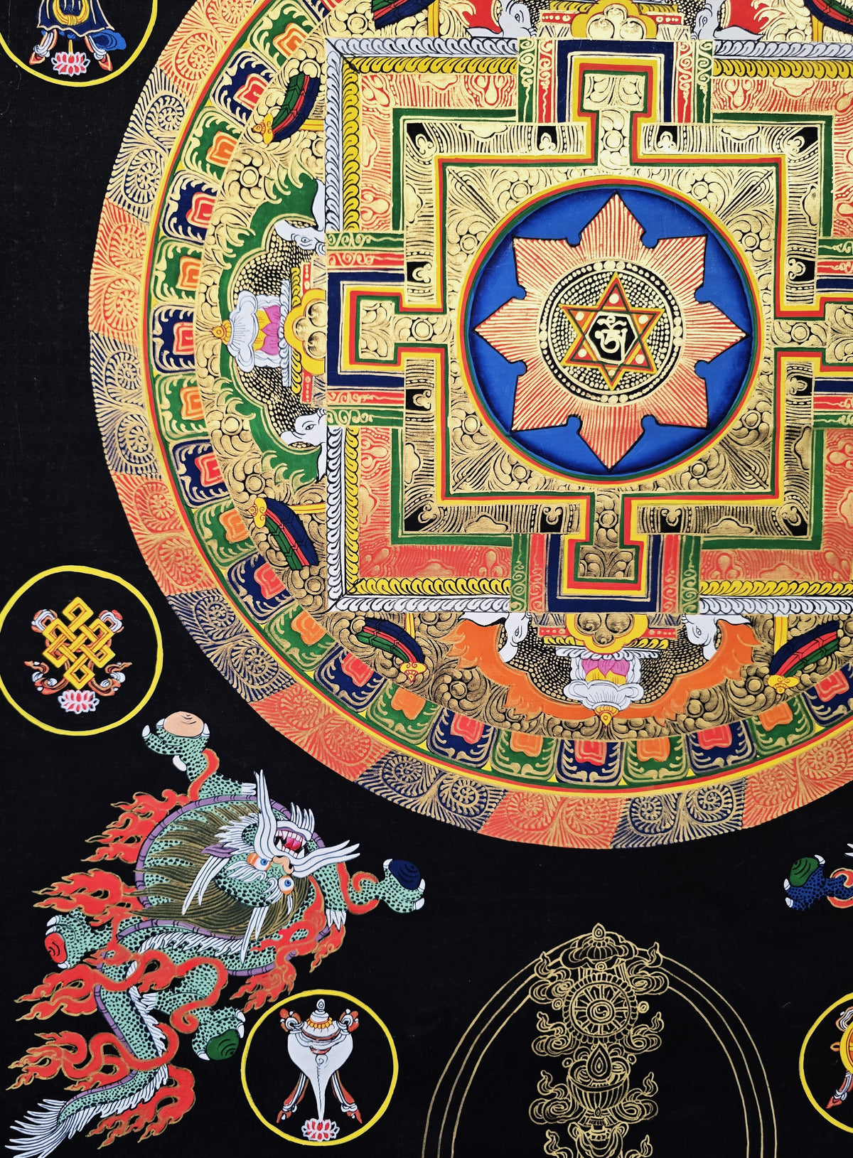 Original Large Hand-Painted Om Mani Padme Hum Mantra Mandala Thangka