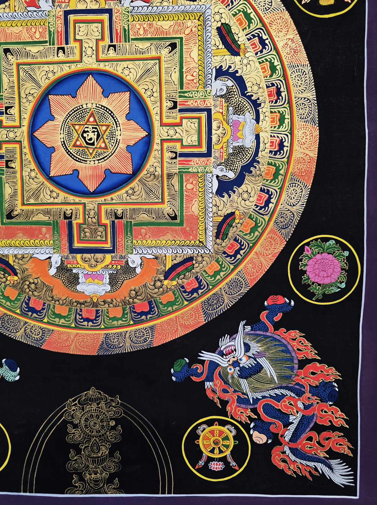 Original Large Hand-Painted Om Mani Padme Hum Mantra Mandala Thangka