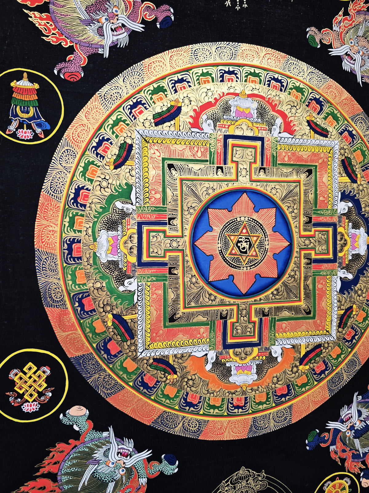 Original Large Hand-Painted Om Mani Padme Hum Mantra Mandala Thangka