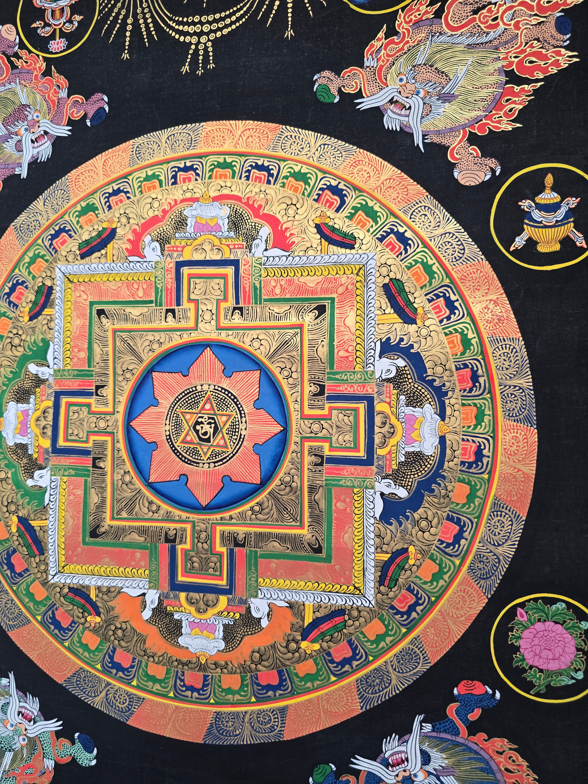 Original Large Hand-Painted Om Mani Padme Hum Mantra Mandala Thangka