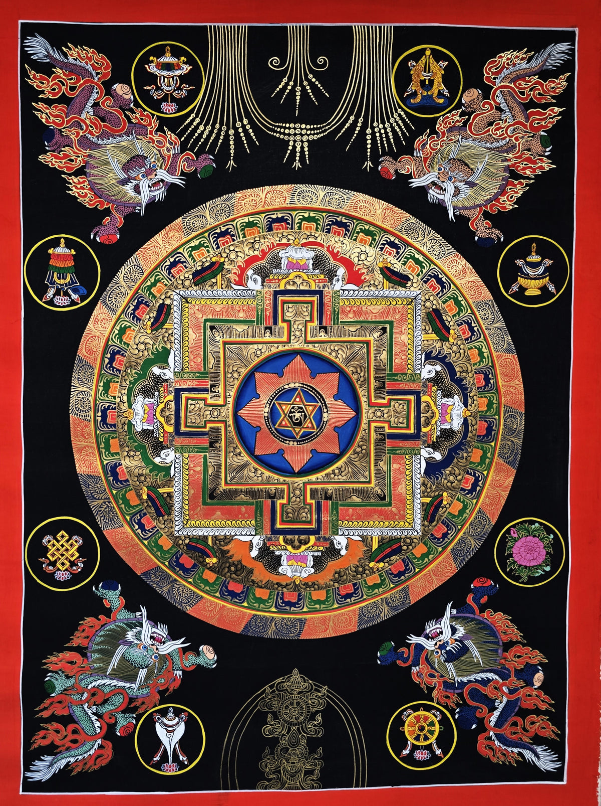 Original Large Hand-Painted Om Mani Padme Hum Mantra Mandala Thangka