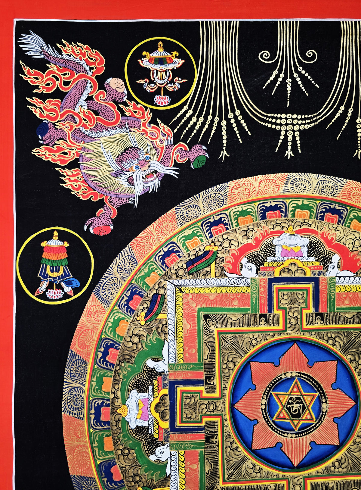 Original Large Hand-Painted Om Mani Padme Hum Mantra Mandala Thangka