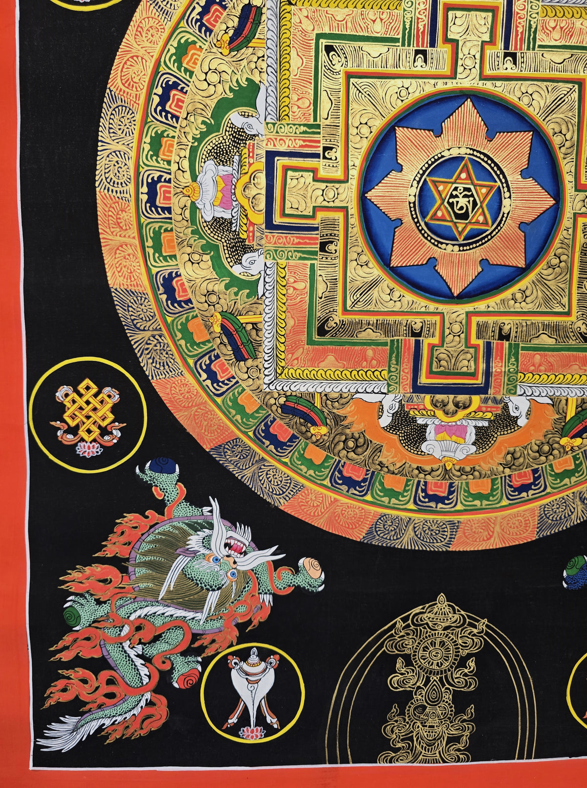 Original Large Hand-Painted Om Mani Padme Hum Mantra Mandala Thangka