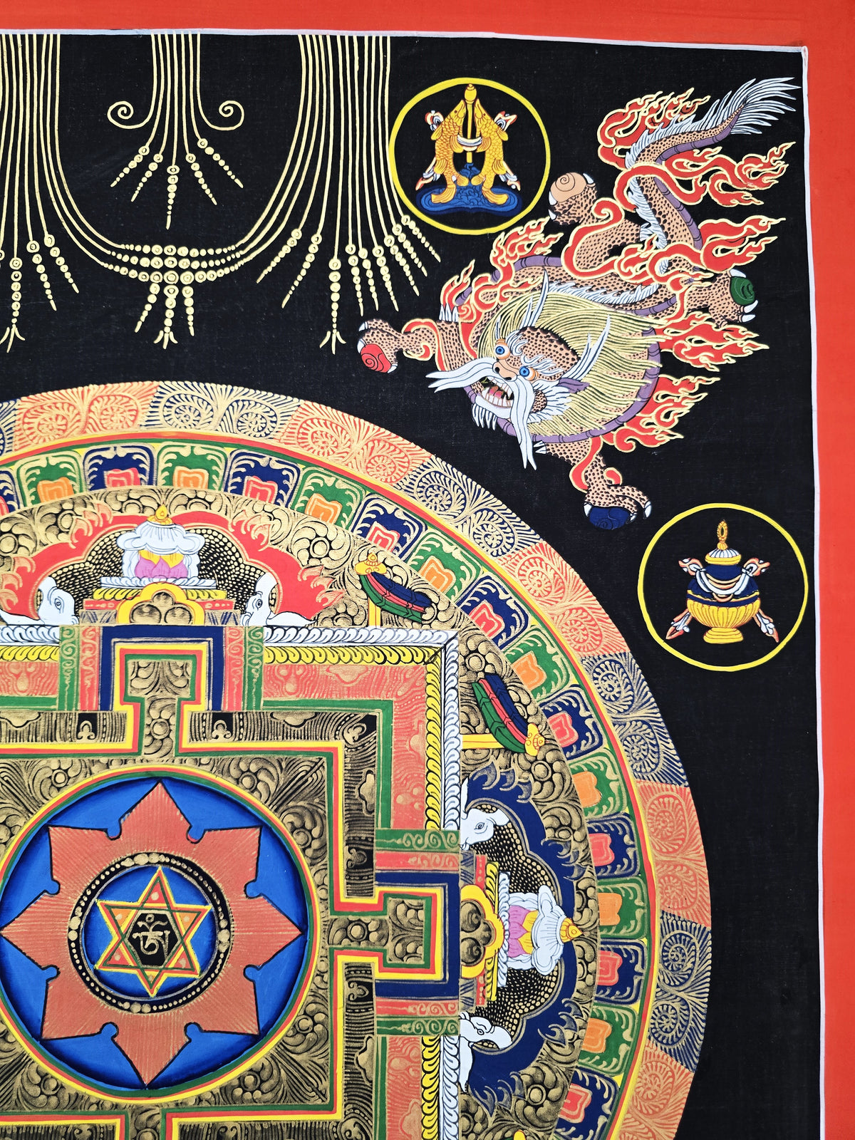 Original Large Hand-Painted Om Mani Padme Hum Mantra Mandala Thangka