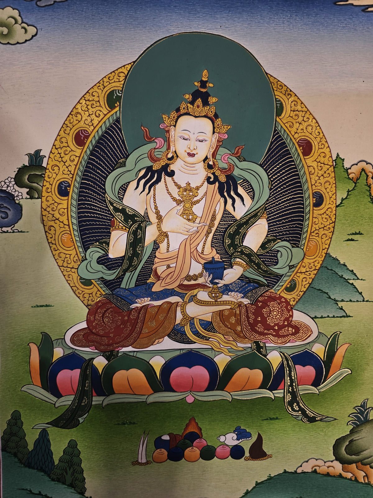 Vajrasattva Thangka – Hand-Painted Tibetan Buddhist Art | Meditation & Protection Wall Decor