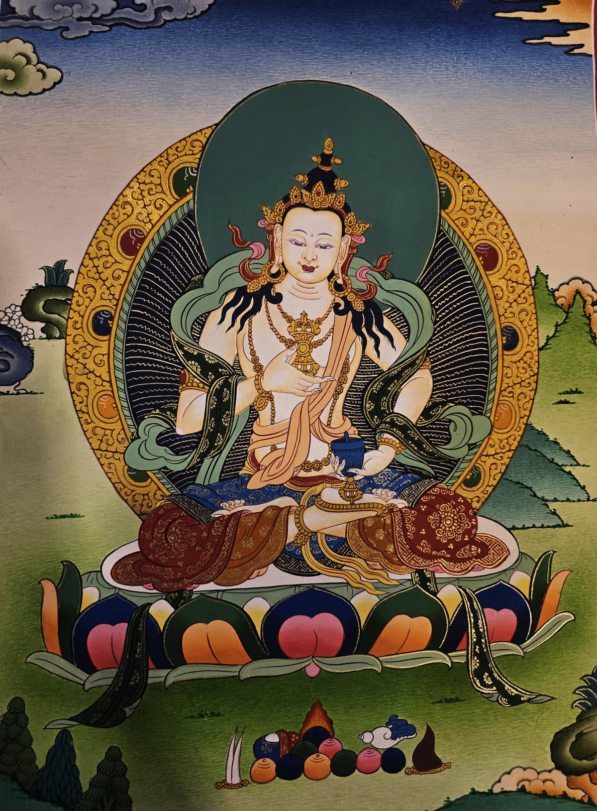 Vajrasattva Thangka – Hand-Painted Tibetan Buddhist Art | Meditation & Protection Wall Decor