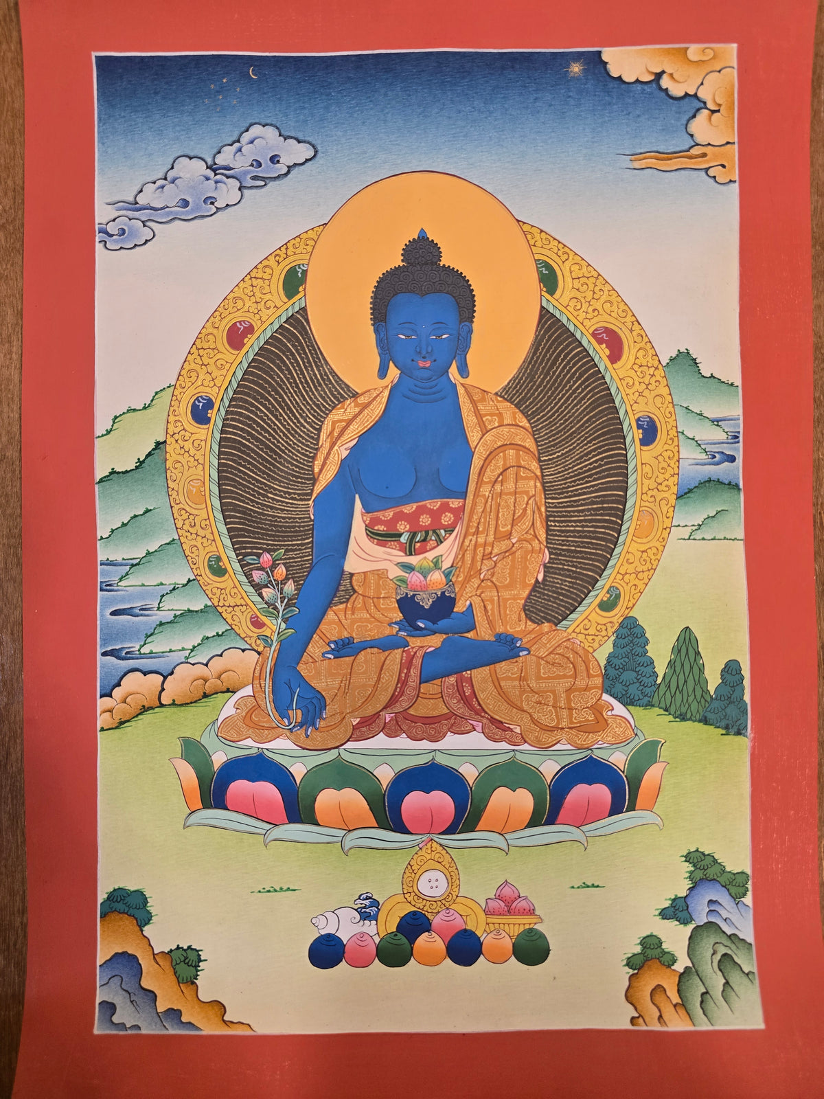 Medicine Buddha Thangka – Hand-Painted Tibetan Buddhist Art | Healing, Compassion & Meditation Wall Decor