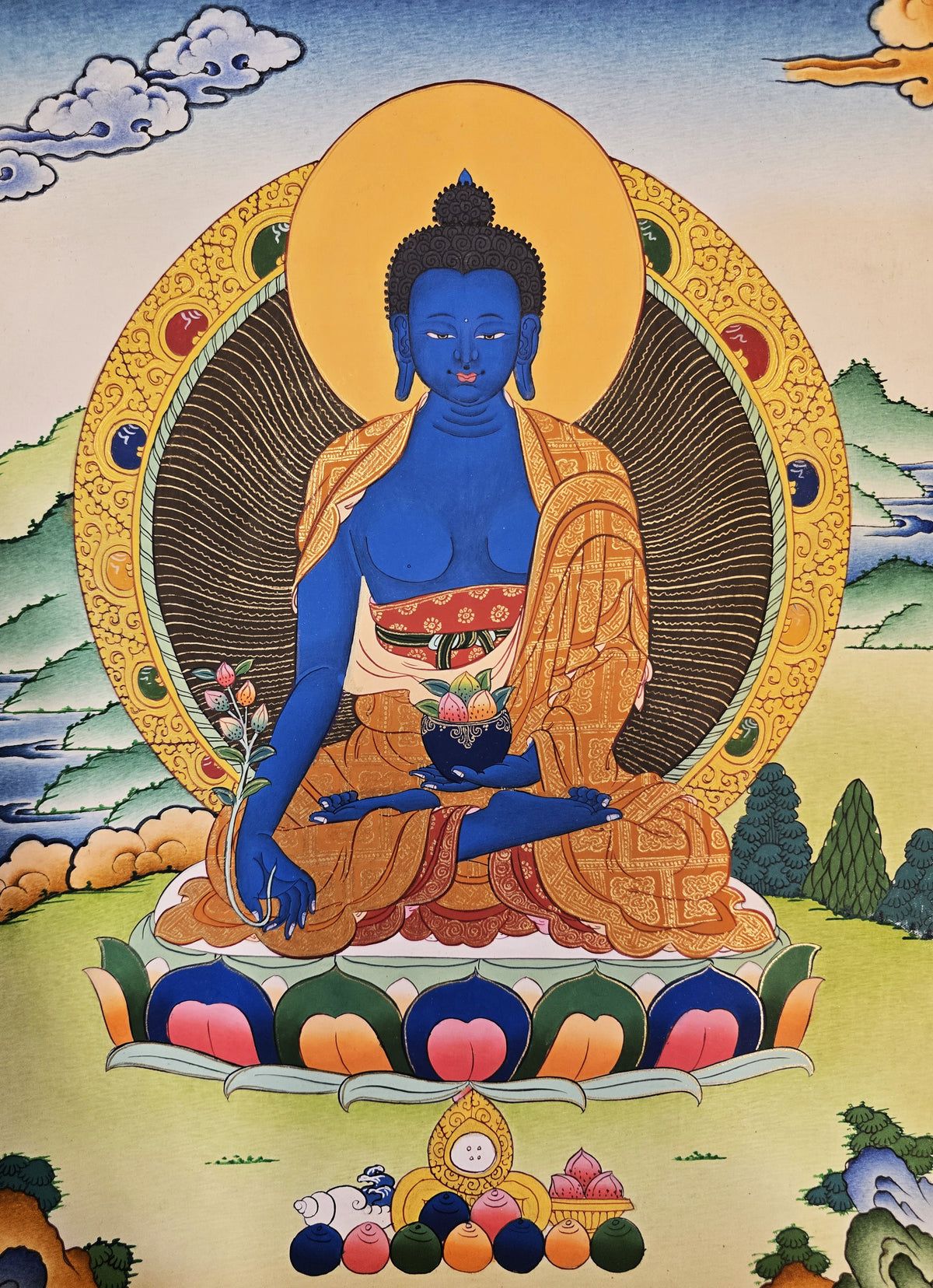 Medicine Buddha Thangka – Hand-Painted Tibetan Buddhist Art | Healing, Compassion & Meditation Wall Decor
