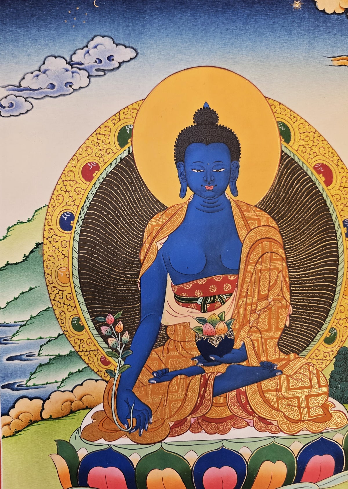 Medicine Buddha Thangka – Hand-Painted Tibetan Buddhist Art | Healing, Compassion & Meditation Wall Decor