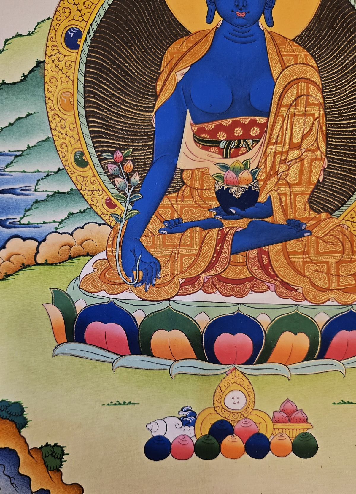 Medicine Buddha Thangka – Hand-Painted Tibetan Buddhist Art | Healing, Compassion & Meditation Wall Decor