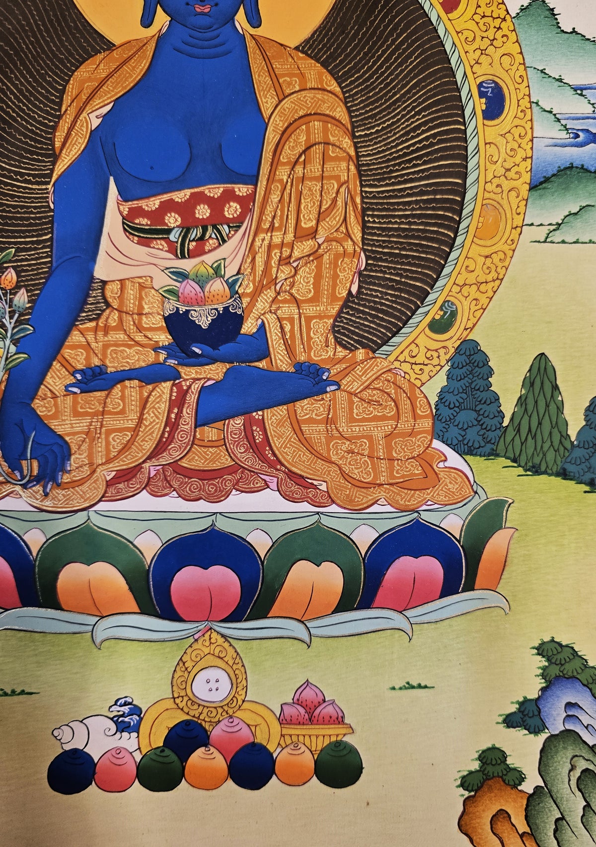 Medicine Buddha Thangka – Hand-Painted Tibetan Buddhist Art | Healing, Compassion & Meditation Wall Decor
