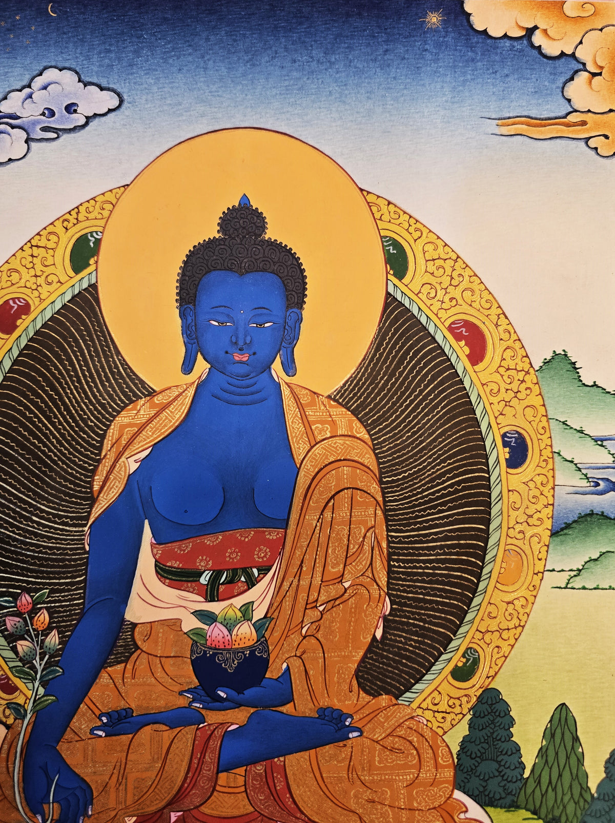 Medicine Buddha Thangka – Hand-Painted Tibetan Buddhist Art | Healing, Compassion & Meditation Wall Decor