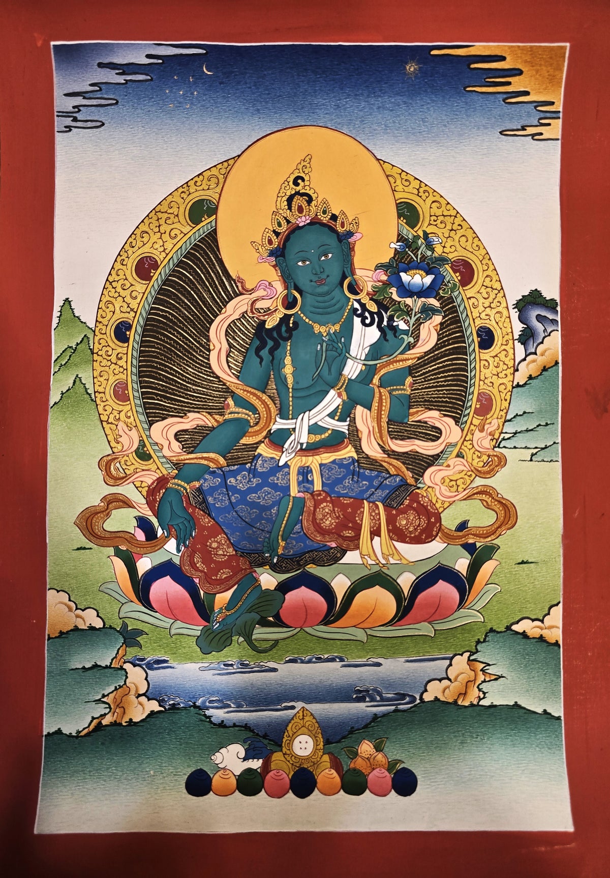 Green Tara Thangka – Hand-Painted Tibetan Buddhist Art | Meditation & Protection Wall Decor