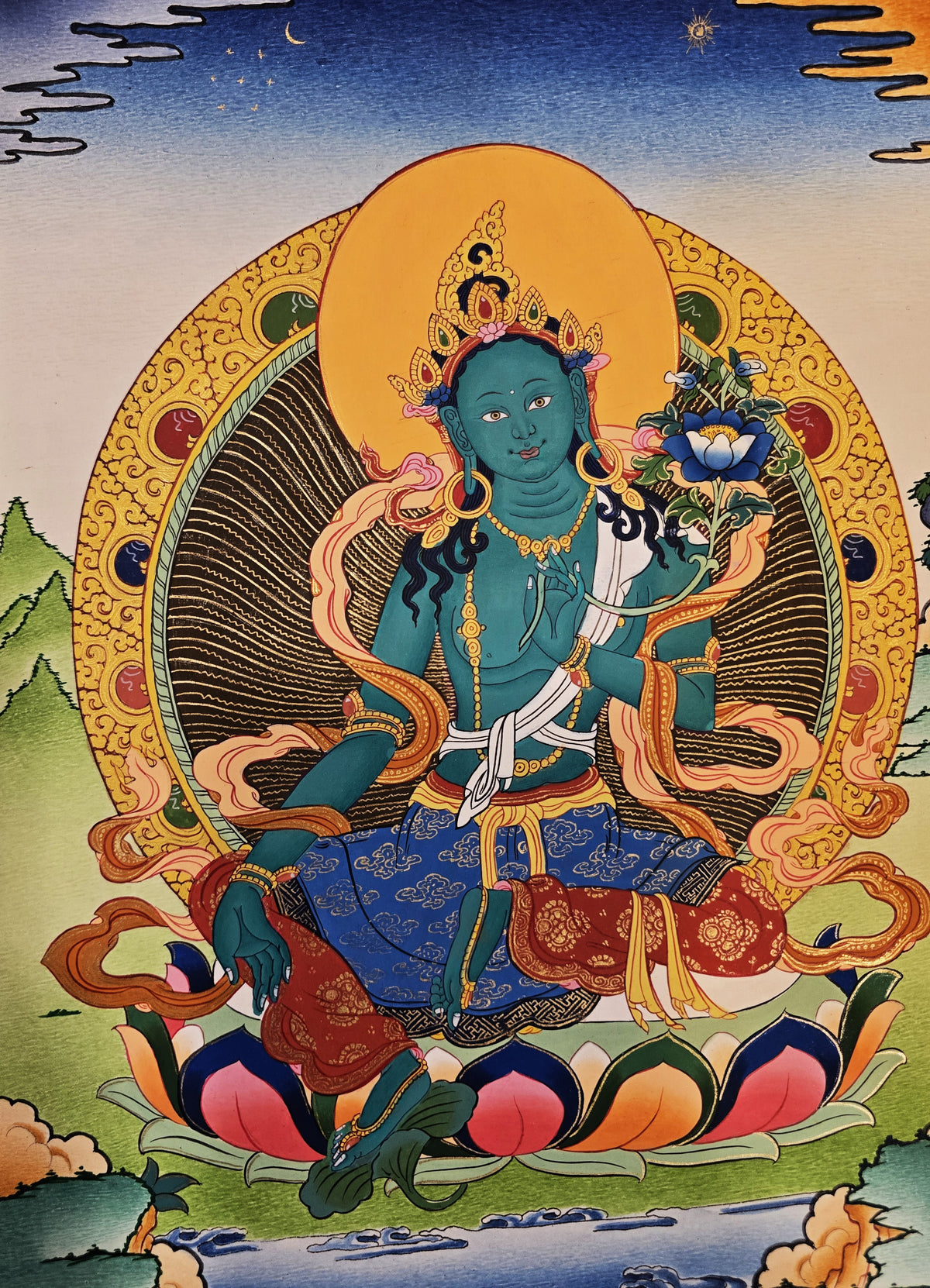 Green Tara Thangka – Hand-Painted Tibetan Buddhist Art | Meditation & Protection Wall Decor