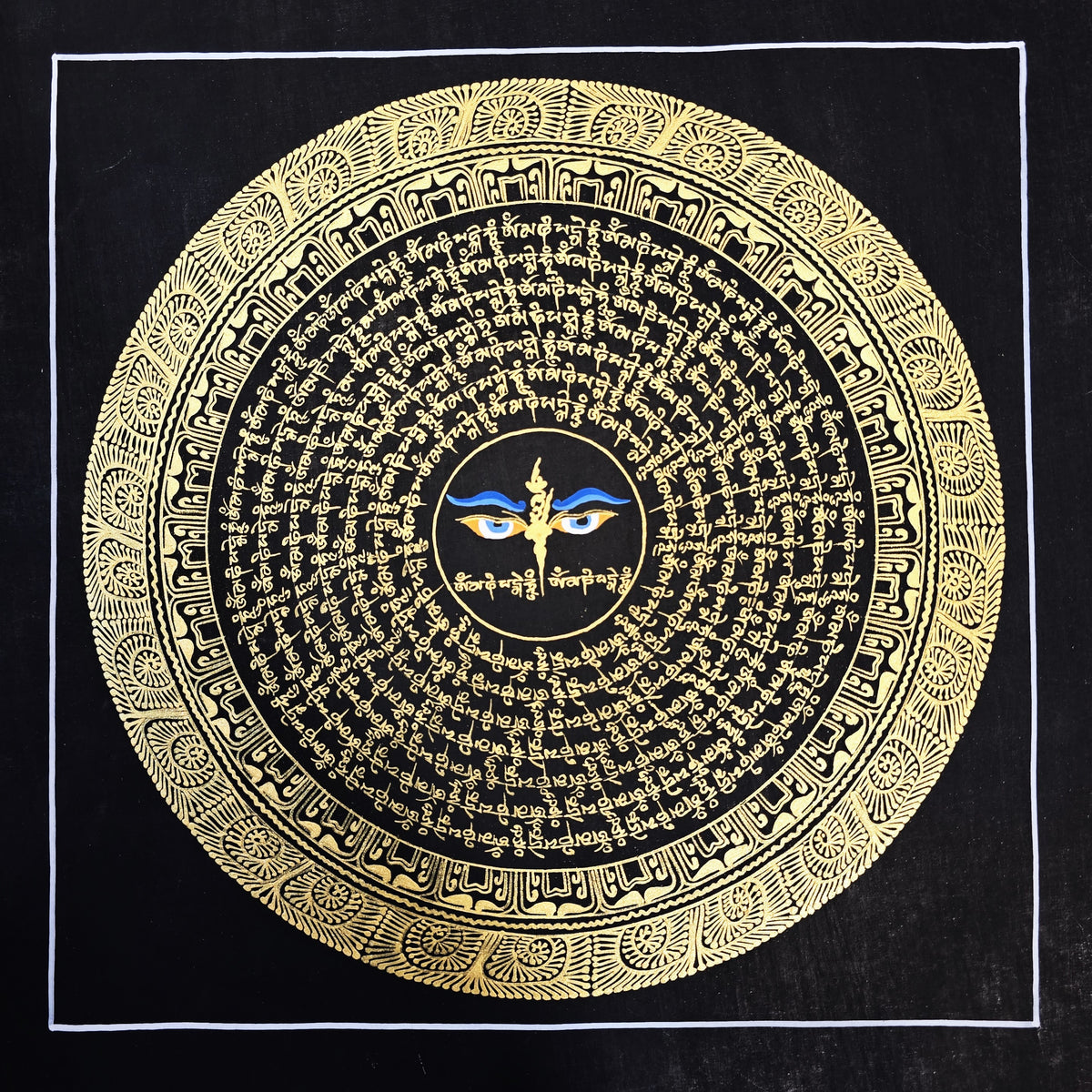 Buddha Eye Om Mantra Hand-Painted Om Mantra Mandala Thangka