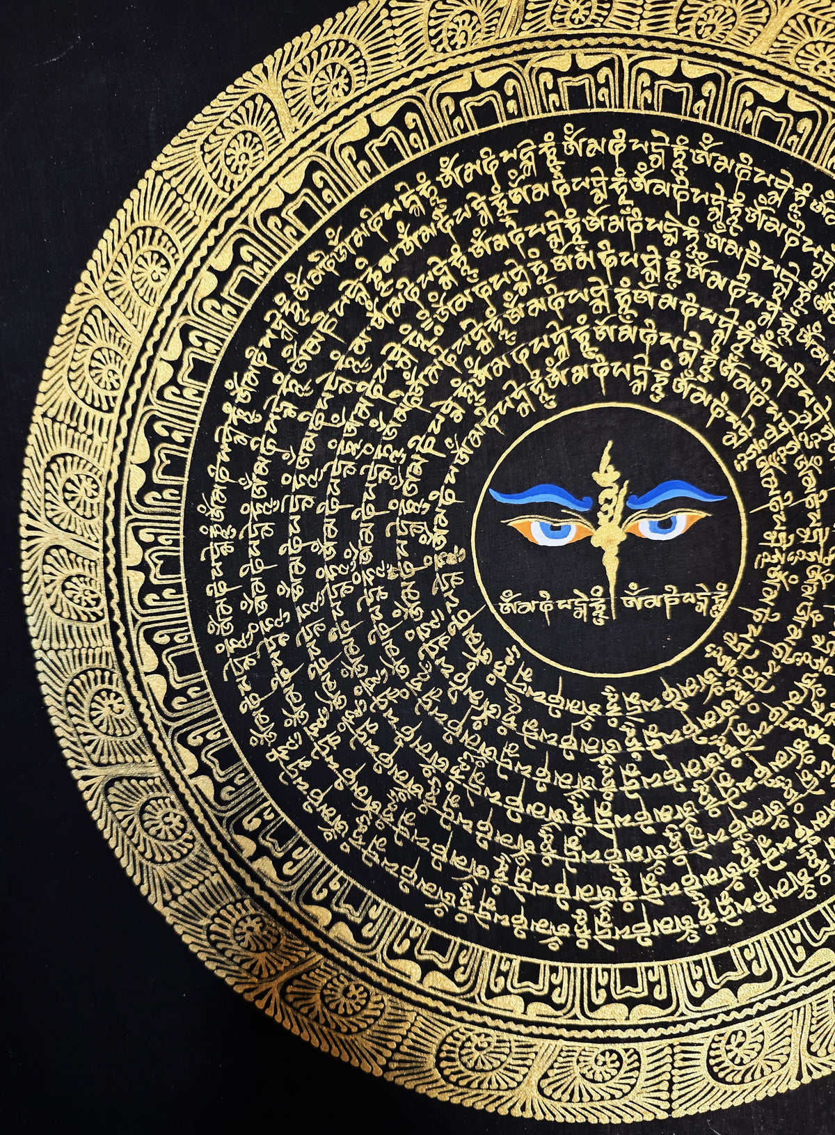 Buddha Eye Om Mantra Hand-Painted Om Mantra Mandala Thangka