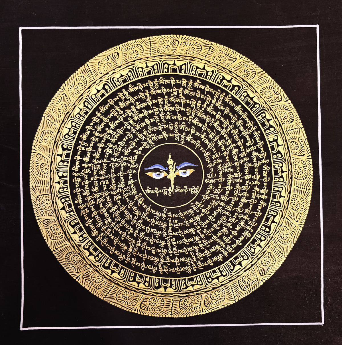 Buddha Eye Om Mantra Hand-Painted Om Mantra Mandala Thangka