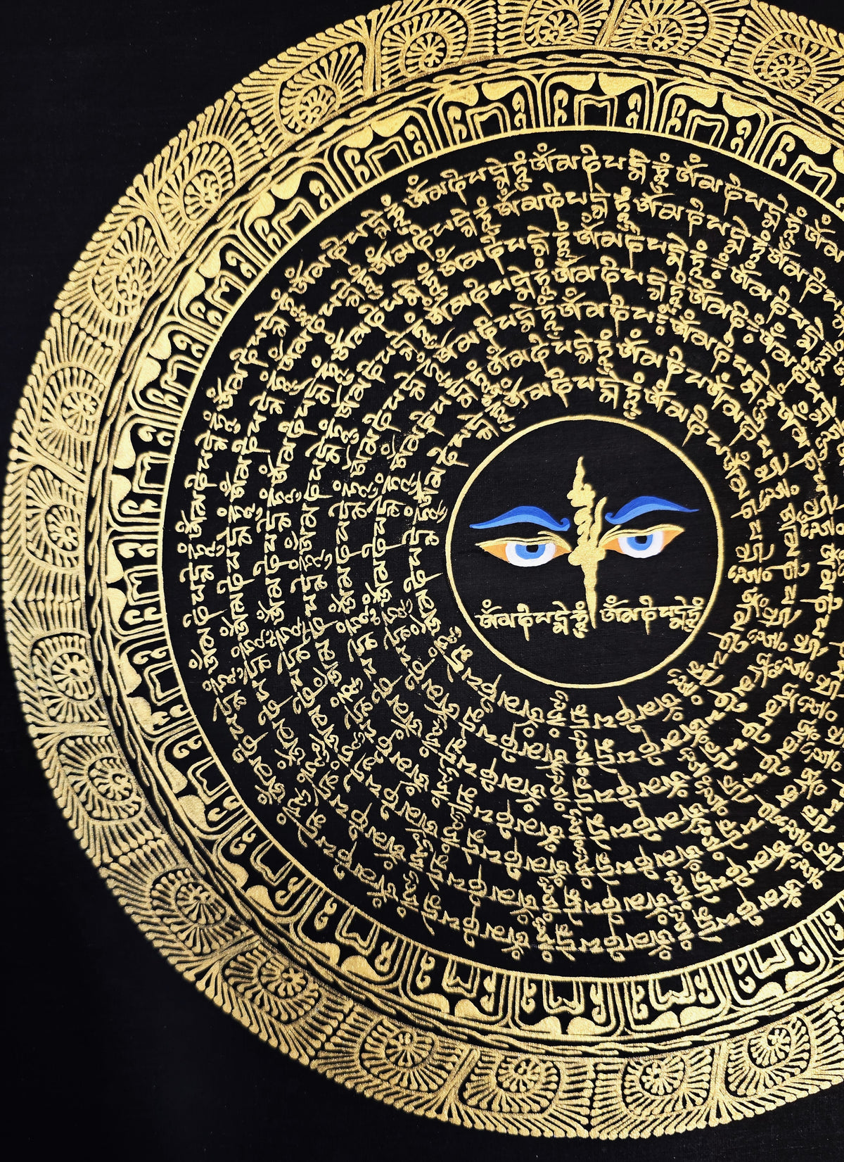 Buddha Eye Om Mantra Hand-Painted Om Mantra Mandala Thangka